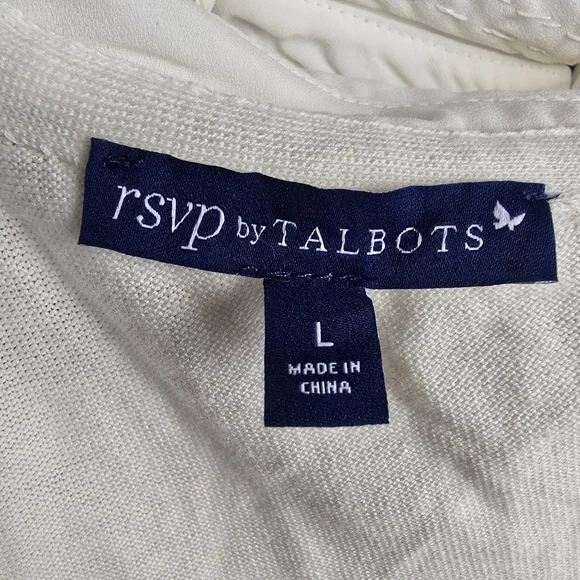 RSVP By Talbots Pearl Embelllished Top 3/4 Sleeve Ivory‎ Women Sz L Classic Chic - Picture 8 of 14